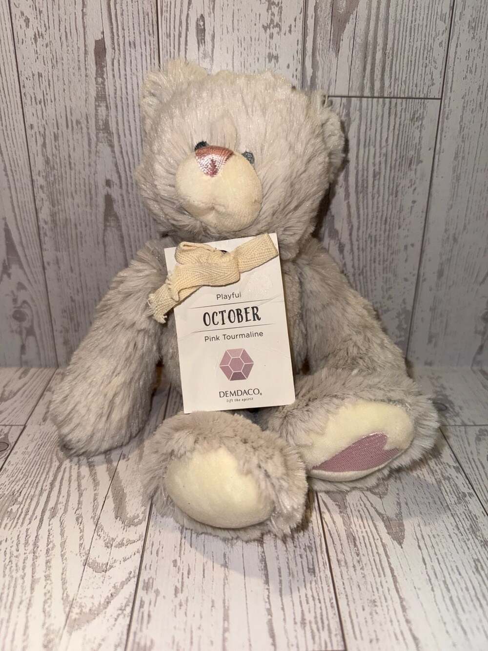 DEMDACO Birthstone Plush Bear October Pink Tourmaline